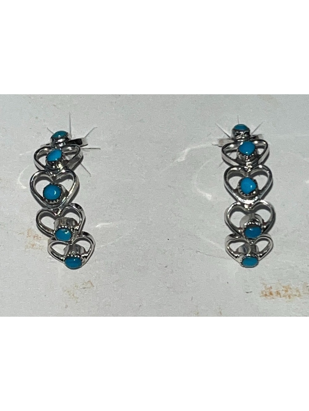 Zuni sterling silver inlay turquoise Hearts heart cluster earrings